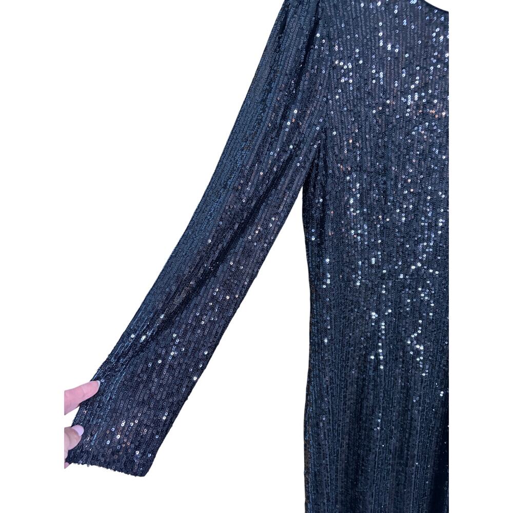 Nanette Lepore Black Sequin Dress Long Sleeve V back Cocktail Party Size 12 NWT - Picture 5 of 8
